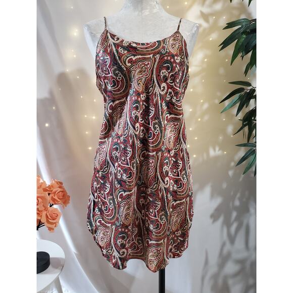 Lord & Taylor Vtg Silk Paisley Mini Chemise Slip Dress Size L Boho Forest Fairy - Picture 1 of 9